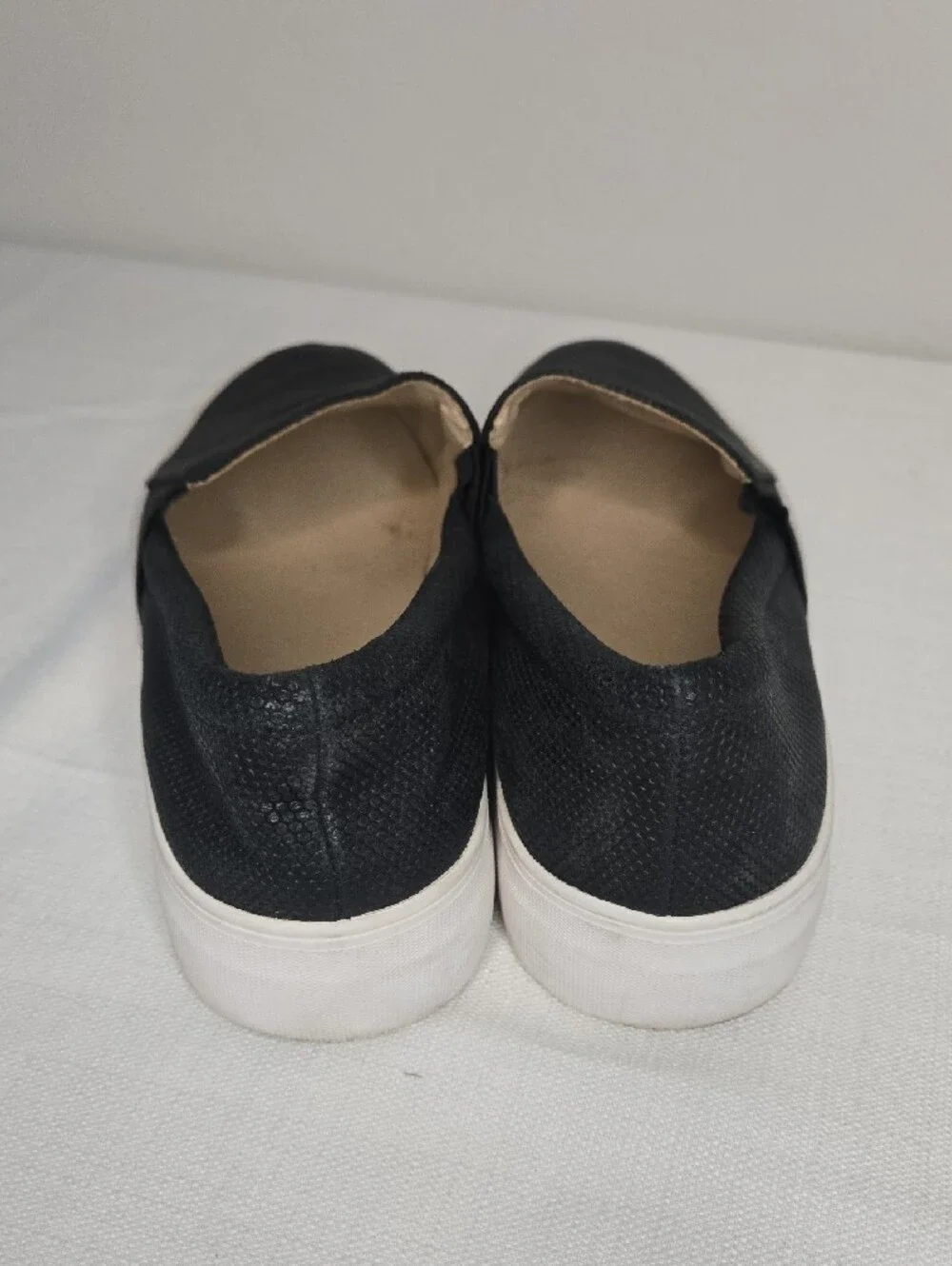 Women's Black Slip-On Canvas Loafers with White Platform Sole